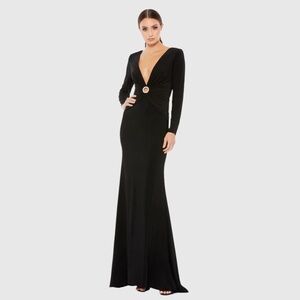 IEENA FOR MAC DUGGAL 26514 NWT Gathered Pearl Long Sleeve Keyhole Gown